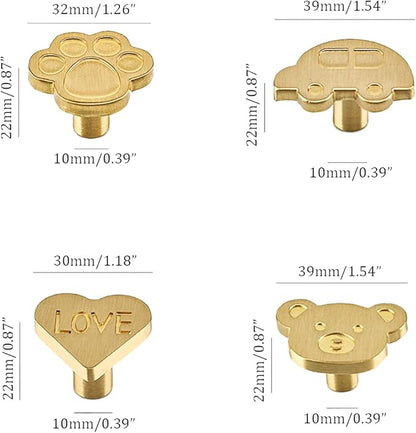 4Pcs Brass Knobs for Kids Cute Decorative Handles for Boys and Girls (Mix)