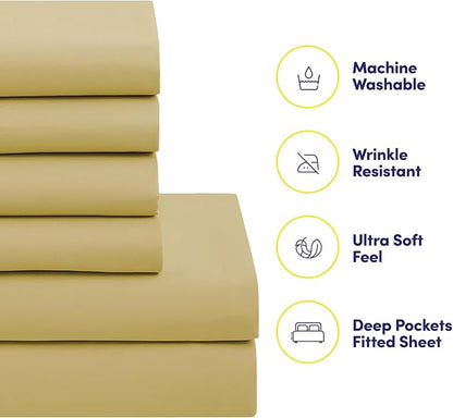 Sweet Home Collection 5 Piece Comforter Set Bag Solid Color All Season Soft Down Alternative Blanket & Luxurious Microfiber Bed Sheets, Camel, Twin