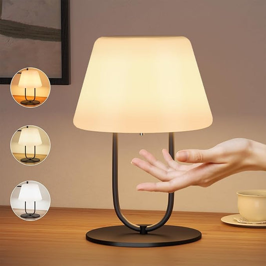 FUYO Small Bedside Table Lamp for Bedroom, Water-Resistant Rechargeble Shower Lamp, Dimmable Touch Control Lamps, Night Light for Bathroom Living Room Patio Camping, 9in(Black)
