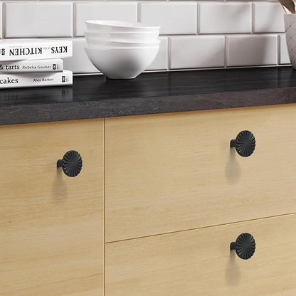 5 Pack Kitchen Cabinet Knobs Round Sunflower Dresser Knob Modern Drawer Hardware Cupboard Handles Furniture Knob for Bathroom Single Hole Knobs for Wardrobe Matte Black TYH-MB-K5