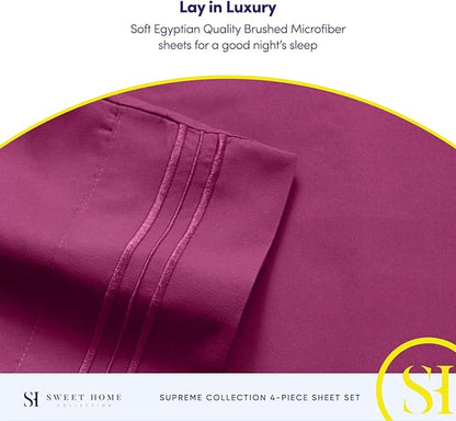 Full Size Sheet Sets - Breathable Luxury Sheets with Full Elastic & Secure Corner Straps Built In - 1800 Supreme Collection Extra Soft Deep Pocket Bedding Set, Sheet Set, Full, Berry