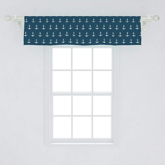 Ambesonne Anchor Window Valance, Nautical Pattern Classic Colors and Anchors Simplistic Design Sailor Ship Print, Curtain Valance for Kitchen Bedroom Decor with Rod Pocket, 54" X 12", Blue White