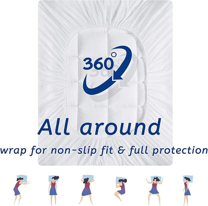Twin Size Mattress Topper for Back Pain, Cooling Extra Thick Mattress Pad Cover with 8-21 inch Deep Pocket, Plush Pillow Top Mattress Topper Overfilled with Down Alternative, Twin Size, White