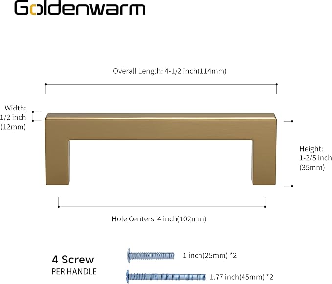 goldenwarm 15 Pack Champagne Bronze Cabinet Pulls Bronze Drawer Pulls 4 Inch Kitchen Cabinet Handles Champagne Gold Drawer Handles T Bar Square Hardware for Kitchen Bedroom Cupboard, 102mm Hole Center