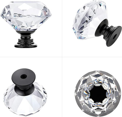 Ravinte 30 Pack Crystal Knobs for Dresser Drawers - 30 mm Glass Cabinet Diamond Shaped Knobs With Black Base
