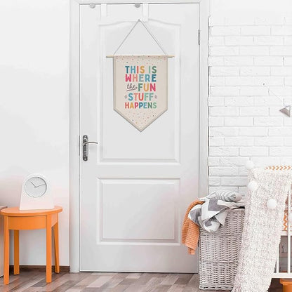 Nursery Decor Playroom Wall Decor, Boy Bedroom Decor, Boho Classroom Decorations, Canvas Banner Wall Hanging Banner Flag Room Decor, This is Where All The Fun Stuff Happens Banner
