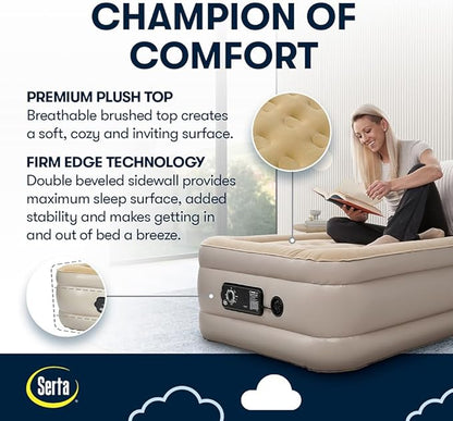 Serta Raised Air Mattress with Never Flat Pump | Luxury Inflatable Mattress with Built in Air Pump to Ensure a Good Night’s Rest | Heavy Duty Blow Up Mattress with Self Inflating Pump
