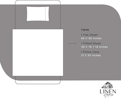 Linen Home 100% Cotton Percale Sheets Twin Size, Charcoal, Deep Pocket, 3 Pieces Set - 1 Flat, 1 Deep Pocket Fitted Sheet and 1 Pillowcase, Crisp Cool and Strong Bed Linen