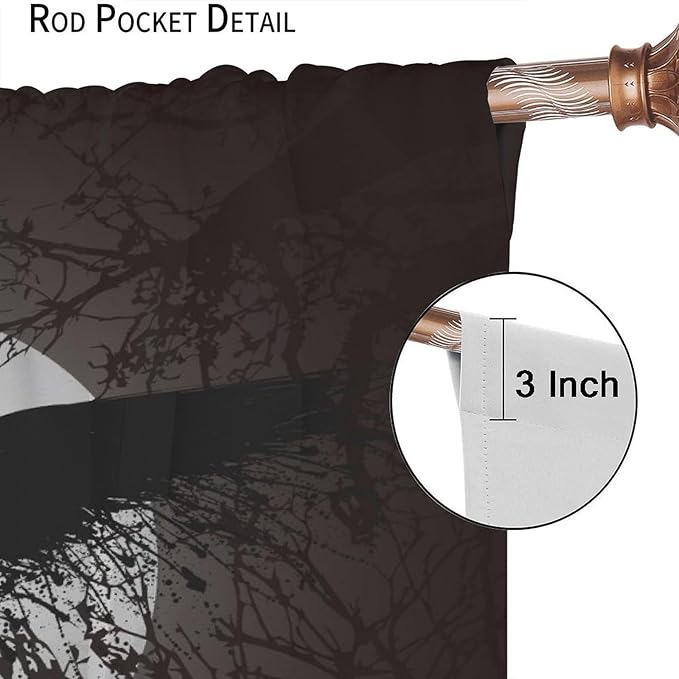 Cool Raven Print Curtains - Vintage Nordic Viking Theme Dead Tree Crow Full Moon Thermal Insulated Blackout Curtains - Rod Pocket Window Treatment Drapes for Bedroom 2 Panels 63L x 31.5W