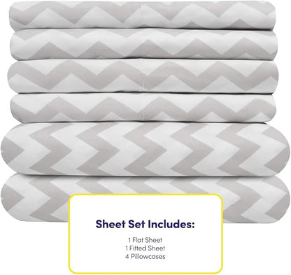 Queen Sheets Chevron Grey- 6 Piece 1500 Supreme Collection Fine Brushed Microfiber Deep Pocket Queen Sheet Set Bedding - 2 Extra Pillow Cases, Great Value, Queen, Chevron Gray
