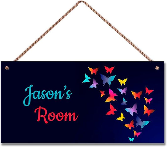 Personalized Sign Butterfly Themed Sign For Kids Room Nursery Door Decor,Custom Name Wall Art Decor Decorative Plate for Boys Bedroom Girls Room Little Man Cave