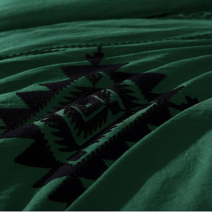 MaiRêve Embroidery Queen Size Comforter Set Emerald Green, Boho Farmhouse Western Bedding Set 7 Pieces, All Season Bed in A Bag Comforter Set with Sheets, Pillowcases & Shams