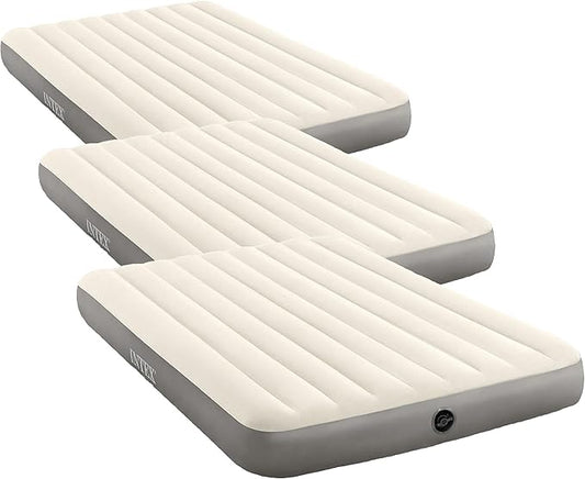 Intex Dura-Beam Standard Air Mattress, Queen, Fiber-Tech | 10in Height | 600lb Capacity | Pump Sold Separately | Pack of 3