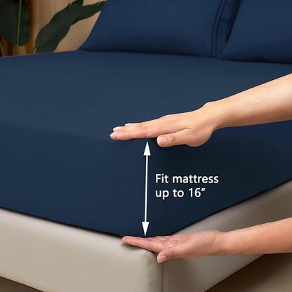 Mejoroom Full Size Sheets - 1800TC Luxury Full Sheets with 16 Inch Deep Pocket - Premium Bedding Collection - Extra Soft, Breathable, Wrinkle, Fade & Stain Resistant - 4 Piece (Full, Navy)