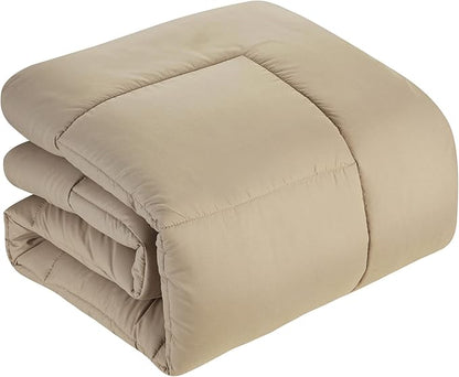 Sweet Home Collection 7 Piece Comforter Set Bag Solid Color All Season Soft Down Alternative Blanket & Luxurious Microfiber Bed Sheets, Taupe, Queen
