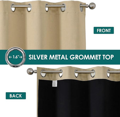 ChrisDowa 100% Blackout Curtains 63 inch Long for Bedroom with Black Liner, Extra Wide 2 Thick Layers Total Blackout Thermal Insulated Grommet Window Curtains 2 Panels Set (Beige, 60 x 63 Inch)