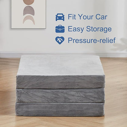 SINWEEK 4" Full Memory Foam Folding Mattress with Storage Bag - Foldable Trifold Floor Bed Topper, CertiPUR-US Certified Guest Sleeping Pad, Machine Washable Cover