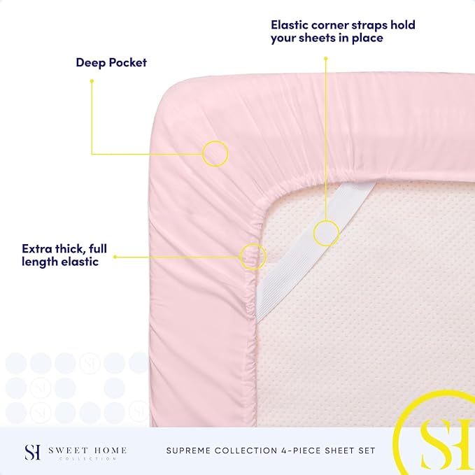 1800 Supreme Collection - Breathable Luxury Sheets with Full Elastic & Secure Corner Straps - Extra Deep Pocket Bedding, Full, Pale Pink