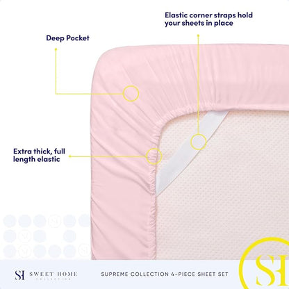 1800 Supreme Collection - Breathable Luxury Sheets with Full Elastic & Secure Corner Straps - Extra Deep Pocket Bedding, Full, Pale Pink