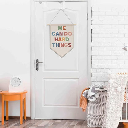 we can do hard things Positive Classroom Decor Canvas Hanging Pennant Flag Banner Wall Sign Decor for Playroom Bedroom