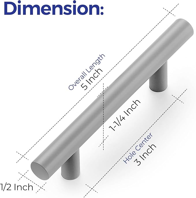 Ravinte 60 Pack | 5 Inch Cabinet Pulls Grey Stainless Steel Kitchen Drawer Pulls Cabinet Handles 5 InchLength, 3 Inch Hole Center