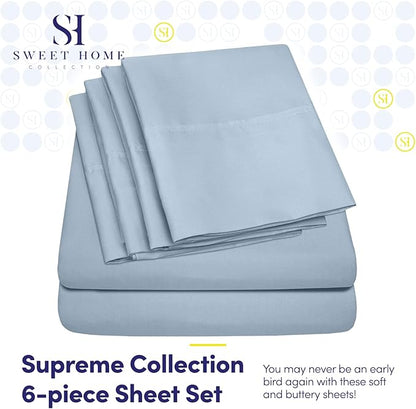 King Size Bed Sheets - 6 Piece 1500 Supreme Collection Fine Brushed Microfiber Deep Pocket King Sheet Set Bedding - 2 Extra Pillow Cases, Great Value, King, Misty Blue