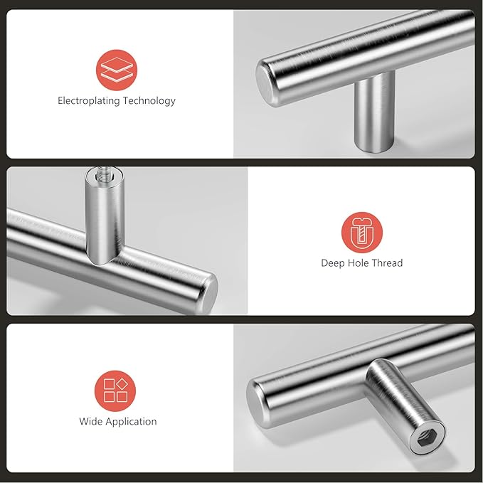 homdiy Brushed Nickel Cabinet Pulls Cabinet Handles 500 Pack, 3-1/2in(90mm) Center to Center Dresser Drawer Handles Silver Drawer Pulls for Kitchen, Bedroom, Bathroom