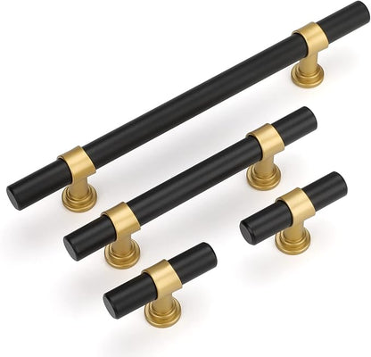 goldenwarm 10 Pack Black and Gold Cabinet Pulls 5 Inch Kitchen Cabinet Handles Black Drawer Pulls for Dresser Bathroom Modern Hardware,Zinc Alloy Base