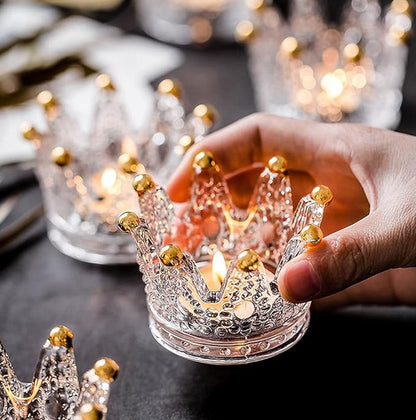 Vixdonos Votive Candle Holders Set of 6 Crown Glass Tealight Candle Holder for Wedding, Party and Home Decor (Gold Tips)