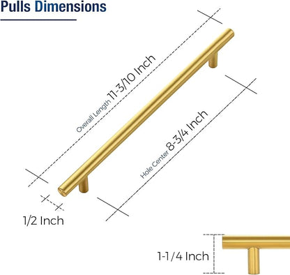 JOY DECOR 20 Pack Cabinet Handles, Gold Cabinet Pulls, 8-3/4 in Hole Center Kitchen Cabinet Handles, Stainless Steel T Bar Handles for Dresser Drawers