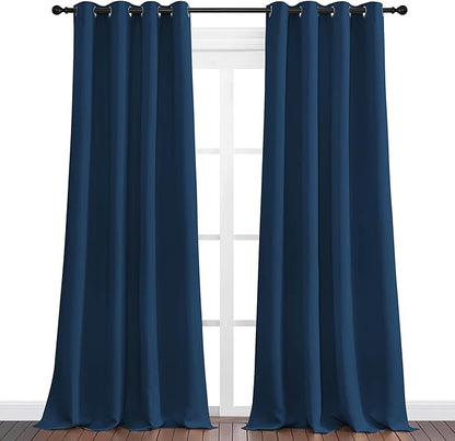 NICETOWN Moroccan Blue Blackout Curtains 108" Long for Office, 55" Wide, 2 Pieces, Dining Room, Guest Room, Sound Reducing Heat and Cold Block Curtain Panels for Modern Room Decorative