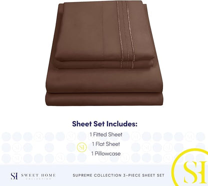 Twin XL Sheets - Breathable Luxury Sheets with Full Elastic & Secure Corner Straps Built In - 1800 Supreme Collection Extra Soft Deep Pocket Bedding Set, Sheet Set, Twin XL, Brown