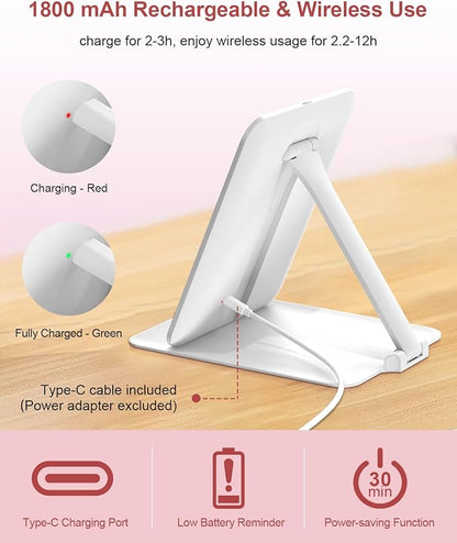 Gospire Travel Makeup Mirror with Lights and Magnification 10X, Portable Make Up Compact Tabletop with Adjustable Stand, 3 Colored Light Rechargeable Lighted LED Cosmetic Vanity- White