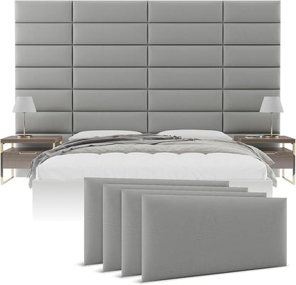Vänt Upholstered Wall Panels - Queen/Full Size Wall Mounted Headboards - Vintage Leather Light Grey - Set of 4 Panels (Each Individual Panel 30"x11.5")