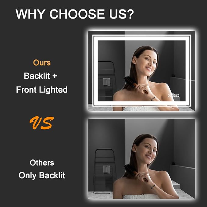 LED Bathroom Mirror, 84"X32" with Front and Backlit, Anti-Fog, Large Bathroom Vanity Mirror for Wall, Memory Function, Stepless Dimmable, Tempered Glass (Horizontal/Vertical)