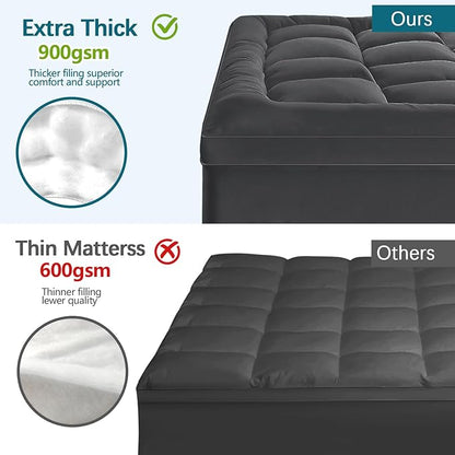 CYMULA California King Mattress Topper, Extra Thick 3D Snow Down Alternative Filling, Breathable Grey Fabric, 8-21 Inches Deep Pocket, Machine Washable