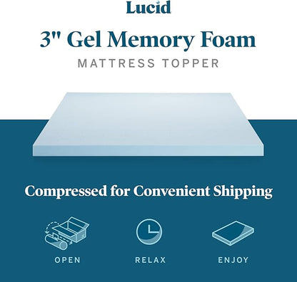 LUCID 3-inch Ventilated Gel Memory Foam Mattress Topper - Twin