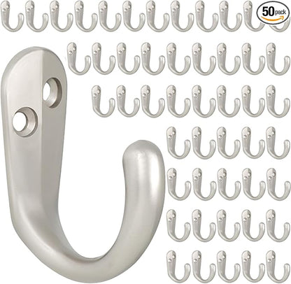 IBosins 50PCS Coat Hooks Wall Mounted Single Prong Robe Hook for Hanging Towel Hooks with 100 Screws for Cup, Mug, Bags, Hat, Cap, Scarf, Pet leashes