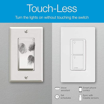 Lutron Caseta Original Smart Light Switch (Lutron Smart Hub Required), for Home, LED Lights, and Fans, 6 Amp, Single-Pole/3-Way, Neutral Required, PD-6ANS-WH-6-Pack, White, 6 Pack