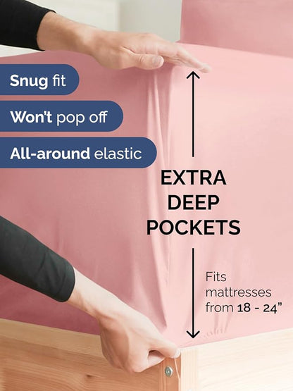 Extra Deep Cal King Sheet Set - 6 Piece Breathable and Cooling Sheets - Hotel Luxury Bed Sheets Set - Easy Fit - Soft, Wrinkle Free and Comfy Sheets Set - Baby Pink Sheet Set with Extra Deep Pockets