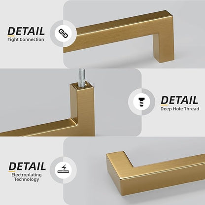 goldenwarm 15 Pack Champagne Bronze Cabinet Pulls Bronze Drawer Pulls 4 Inch Kitchen Cabinet Handles Champagne Gold Drawer Handles T Bar Square Hardware for Kitchen Bedroom Cupboard, 102mm Hole Center