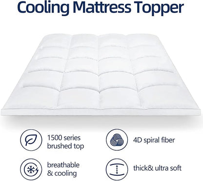 Mattress Topper California King for Back Pain, Extra Thick Mattress Pad Cover, Plush Pillow Top, Deep Elastic Pocket, White, 72"X84"+20"
