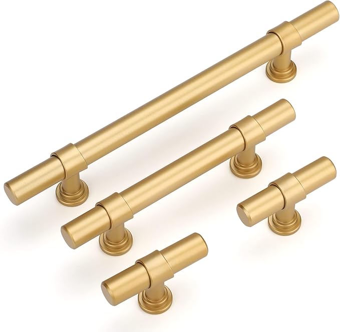 LONTAN 50 Pack Gold Cabinet Knobs Matte Gold Kitchen Cabinet Knobs for Dresser Drawers Brushed Gold T-bar Hardware for Dresser Bathroom