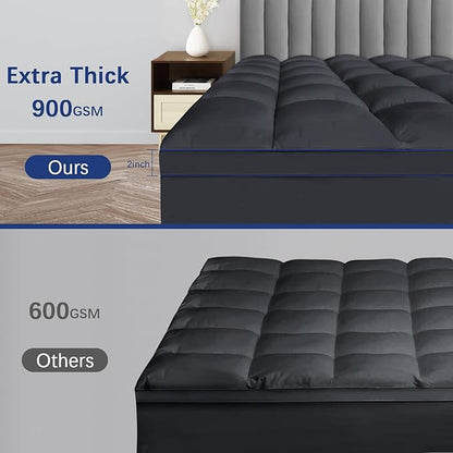 CYMULA Queen Mattress Topper, Grey Mattress Pad Bed Topper Cover, Extra Thick Pillow Top Mattress Topper with Deep Pockets, Cooling Plush Down Alternative Fill Mattress Protector