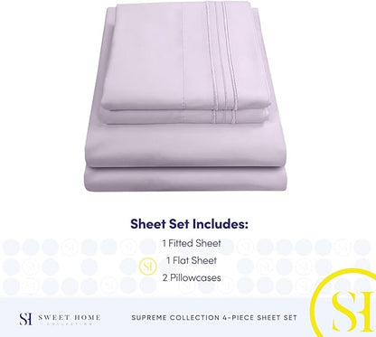 Full Size Sheet Sets - Breathable Luxury Sheets with Full Elastic & Secure Corner Straps Built In - 1800 Supreme Collection Extra Soft Deep Pocket Bedding Set, Sheet Set, Full, Lilac