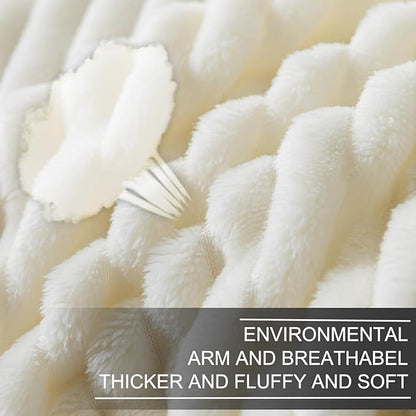 Richave Cuddly Blanket Twin Size,Premium Lightweight Anti-Static Fluffy Fleece Blanket with Striped Pattern for Twin/Twin XL Extra Long Bed, 66x90 Inches,Cream