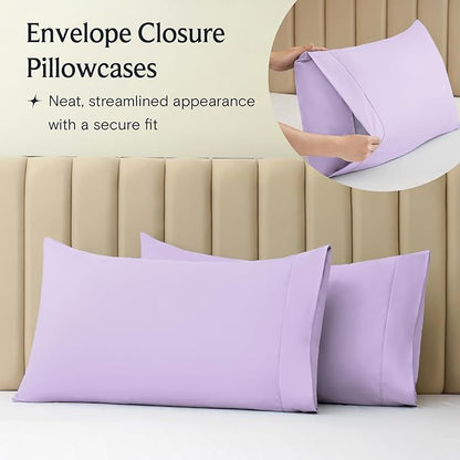 LuxClub 4 PC King Sheet Set, Breathable Luxury Bed Sheets, Deep Pockets Wrinkle Free Cooling Bed Sheets Machine Washable Hotel Bedding Silky Soft - Lavender King