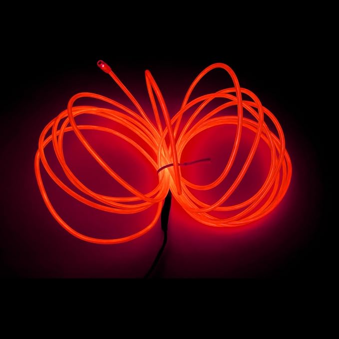 MaxLax EL Wire Red, 16.4ft/5m Portable Battery Pack Neon Light Strip 360° Cuttable Glowing Rope Lights for Parties, Halloween, DIY Decoration