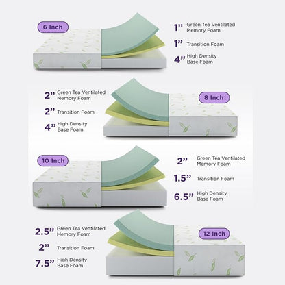 NapQueen King Size, 6 Inch Anula Green Tea Infused Memory Foam Mattress, Bed in a Box, CertiPUR-US Certified Mattress