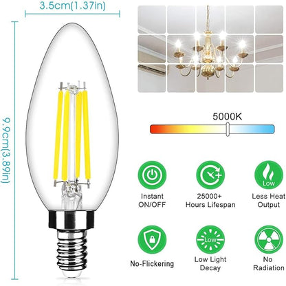 6-Pack Dimmable E12 LED Candelabra Bulbs 40Watt Equivalent, 5000K Daylight White, 450Lumens, 4W B11 Vintage Chandelier Light Bulbs, LED Filament Clear Glass Candle Lamp for Ceiling Fan Home Decor